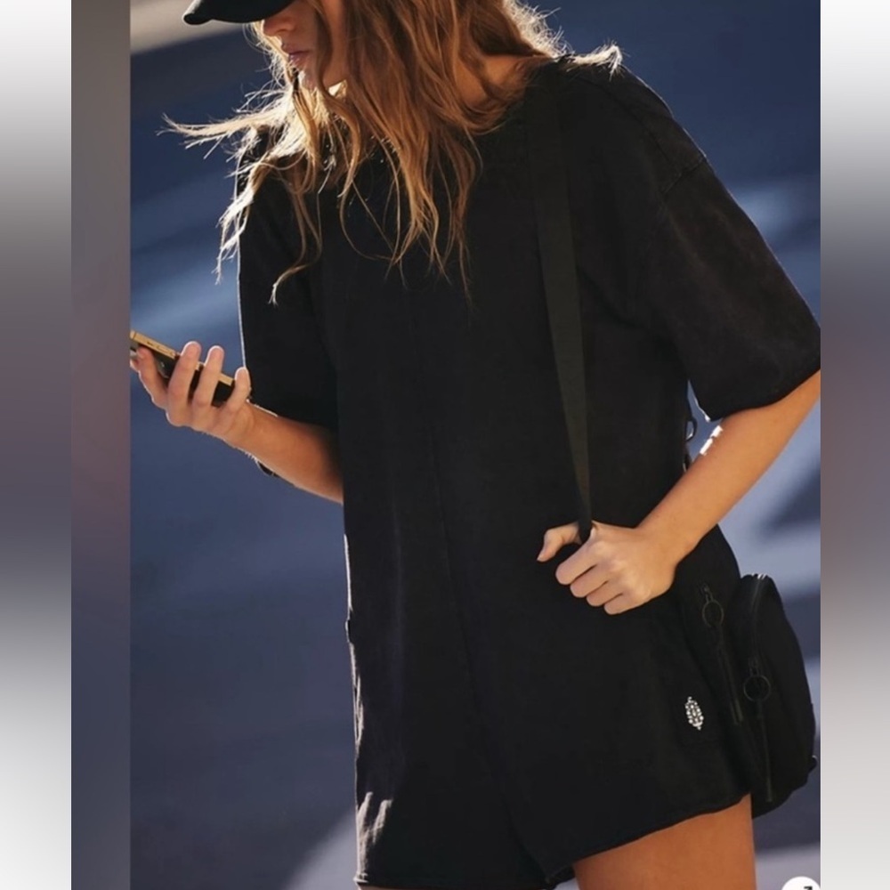 Free People Movement Hot Shot Tee Romper Charcoal Black Women's Size Small